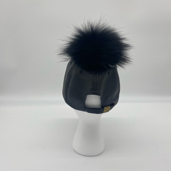 Akita Chicago Red Label Black Faux Leather Pom Pom Hat - Picture 5 of 6